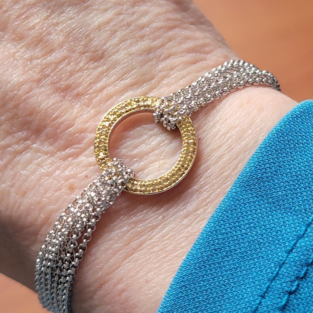 New Silver Gold Circle Ring Chain Multi Strand Chain Toggle Bracelet - Picture 8 of 8